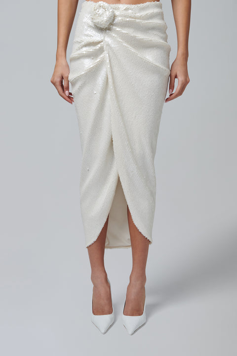 White Sequins Knot Skirt