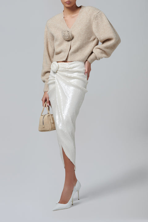 White Sequins Knot Skirt