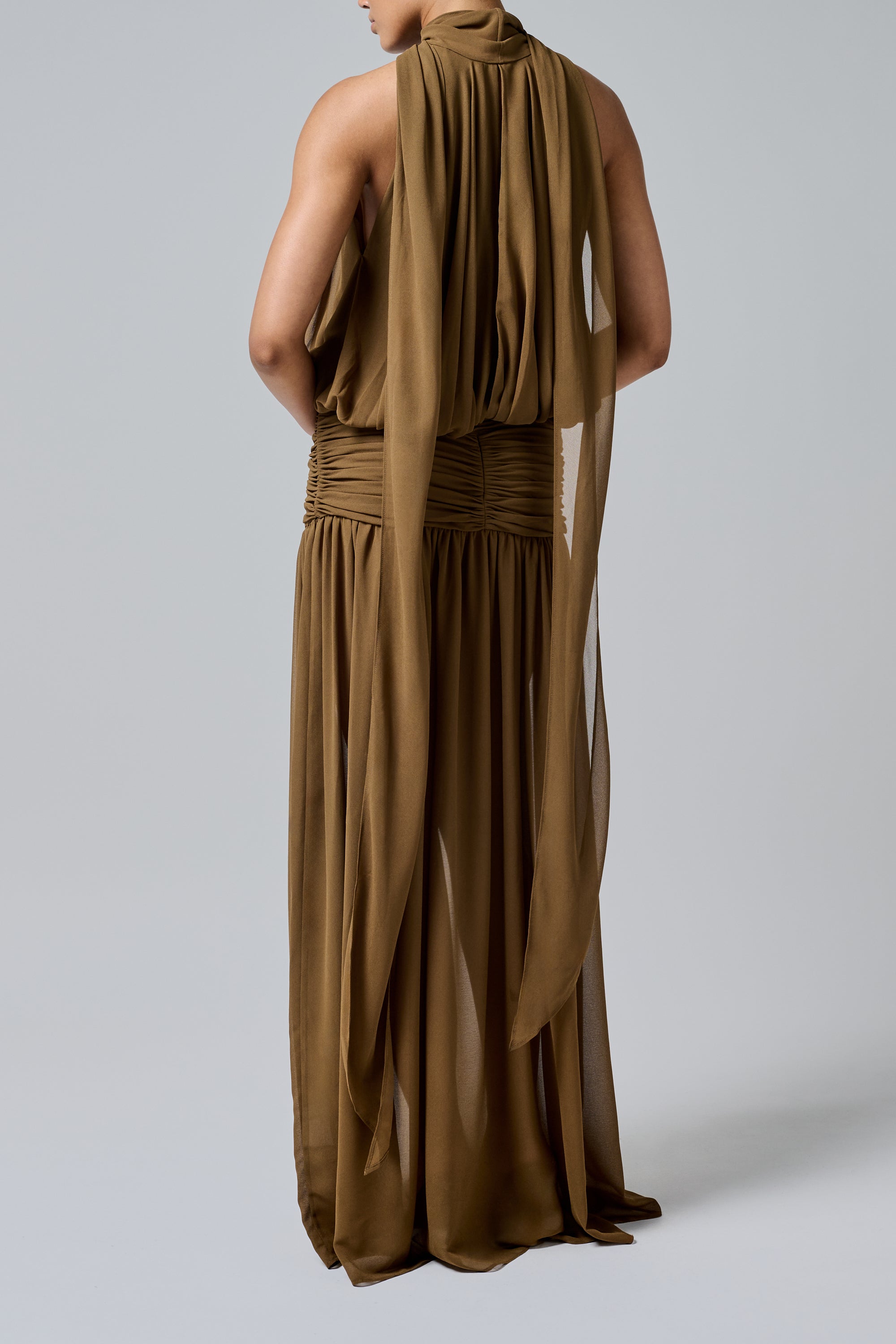 brown sheer dress De La Vali Gathered Waist Maxi Brown REVOLVE Sheer Maxi Dress