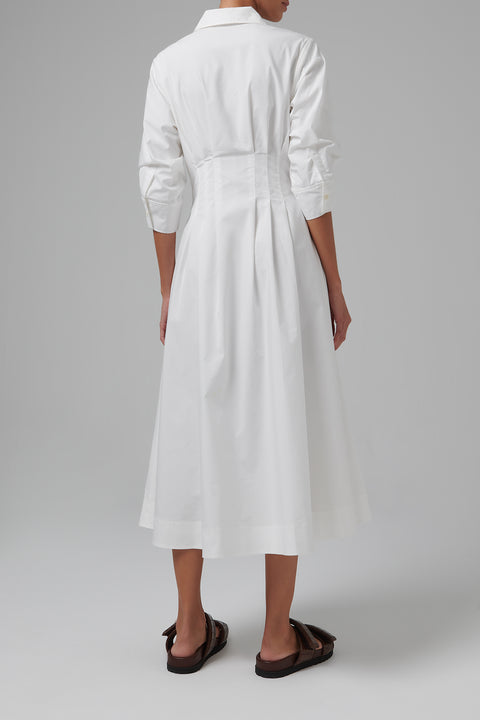 White Pintuck Midi Dress