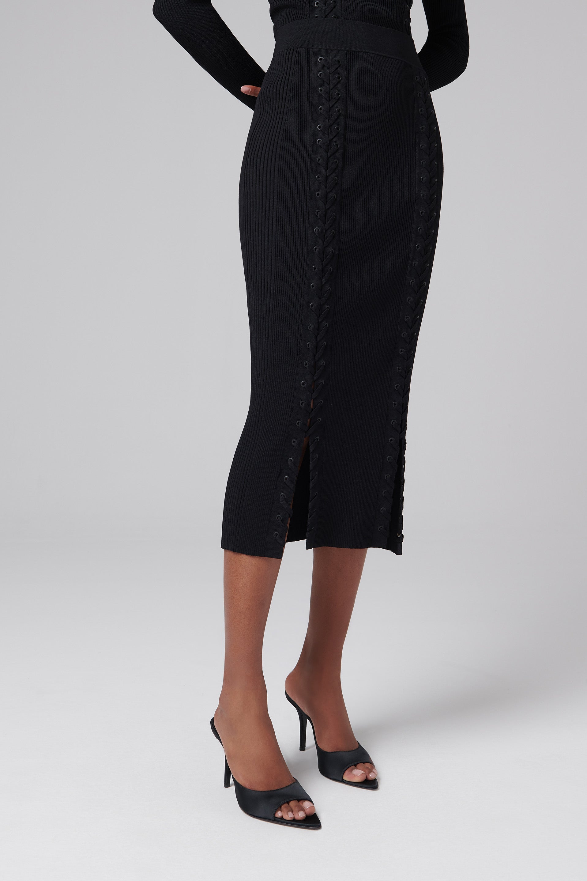 Simkhai Black Helix Lace Up Midi Skirt