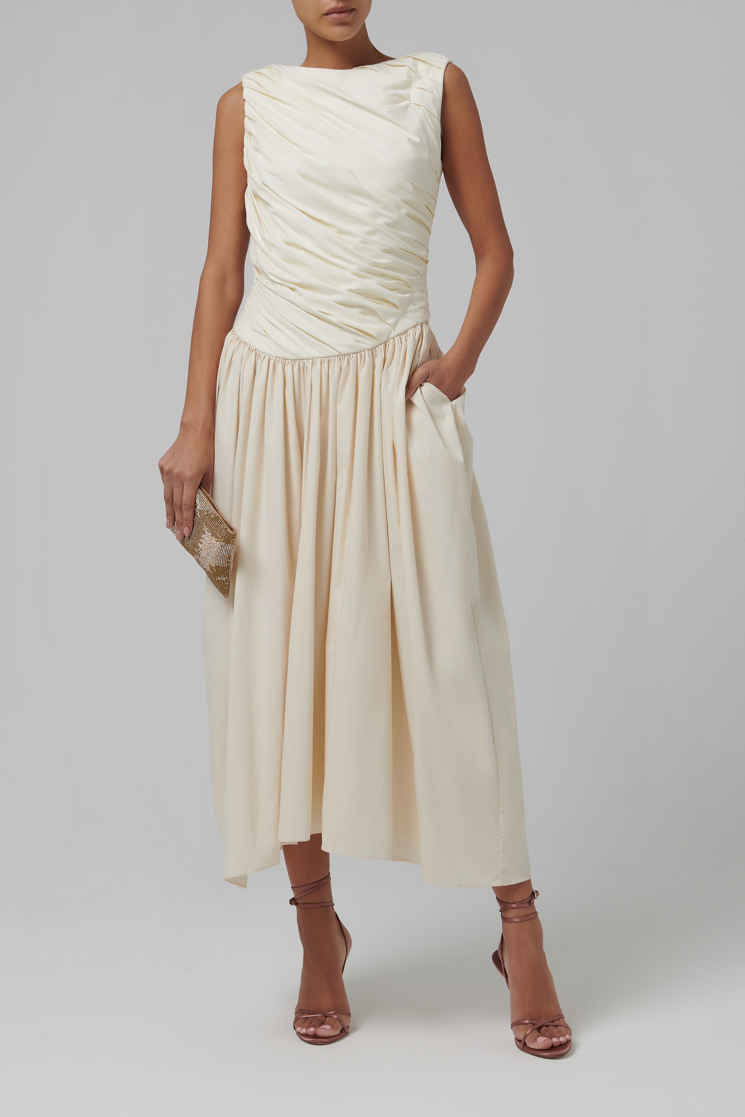 knee length dresses for ladies Luxury Ruffle Pleated Midi Dress – HEYFANCYSTYLE