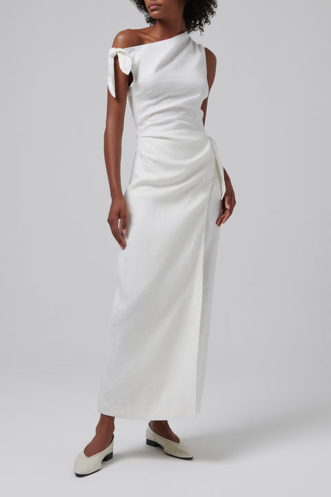 White Tamara Tie Midi Dress