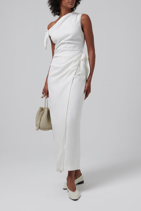 White Tamara Tie Midi Dress