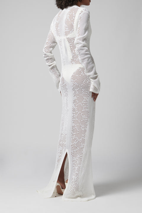 White Snakeskin Crochet Maxi Dress