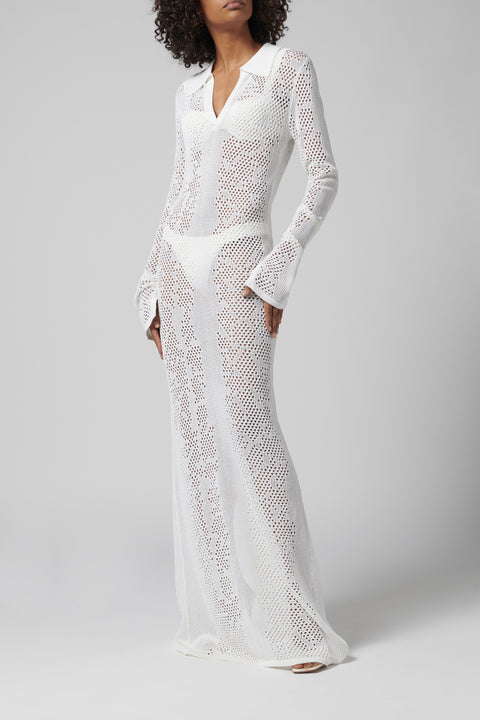 White Snakeskin Crochet Maxi Dress