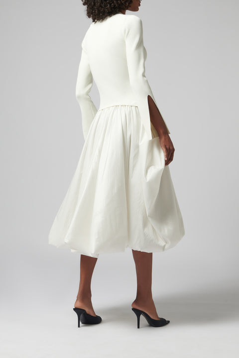 White Kenlie Mock Neck Midi Dress
