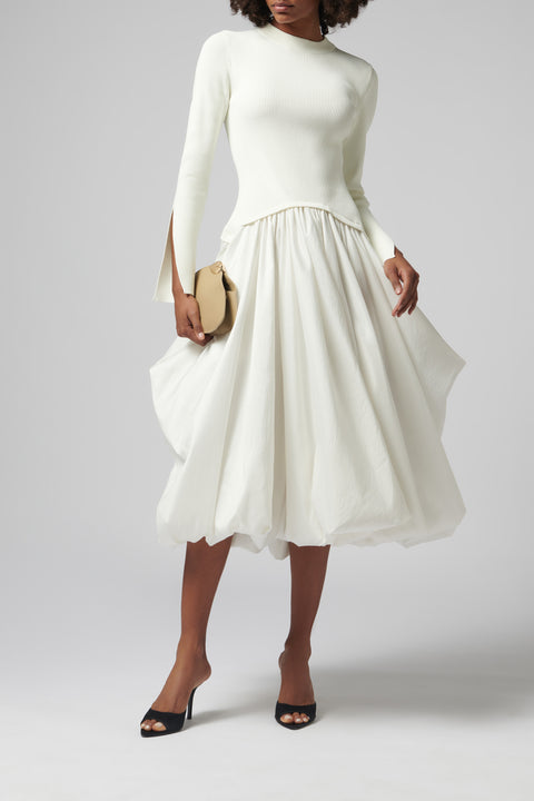 White Kenlie Mock Neck Midi Dress