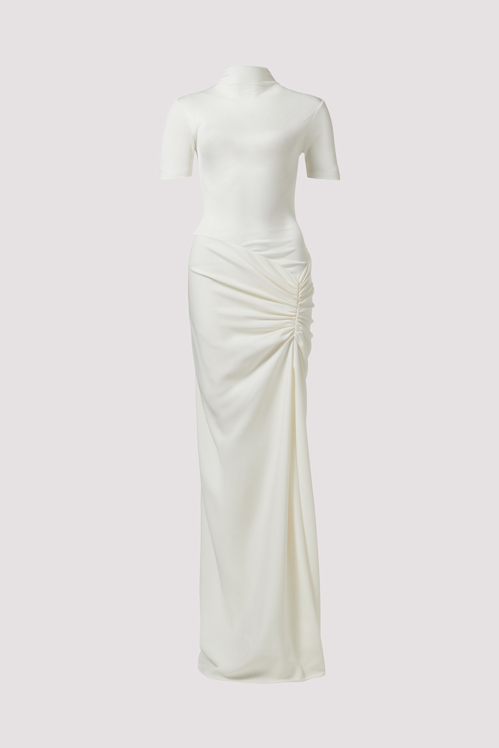 christopher esber fusion long sleeve gathered dress Fusion jersey and gathered crepe mock-neck maxi dress - green