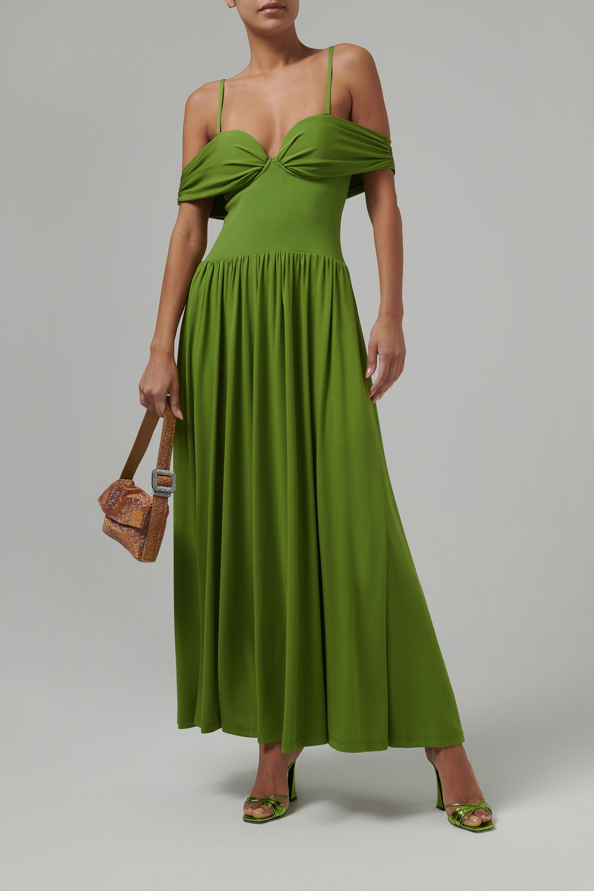 Simkhai Green Amarantha Off Shoulder Dress