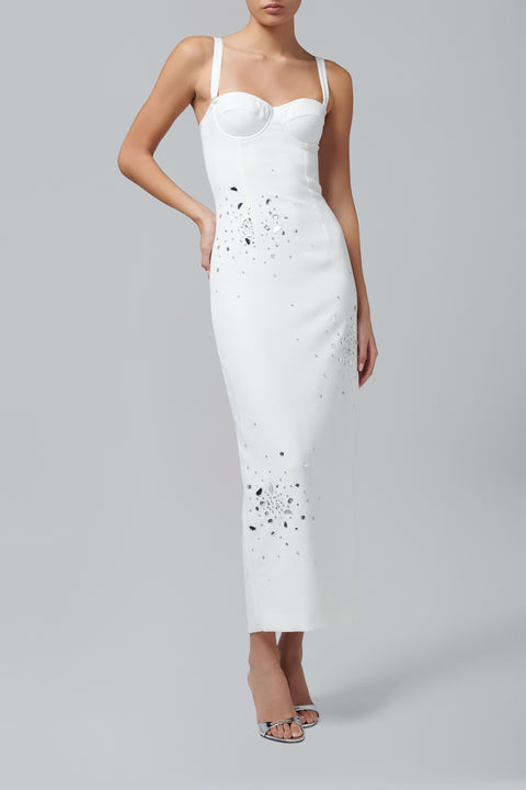 White Long Bustier Embellished Dress