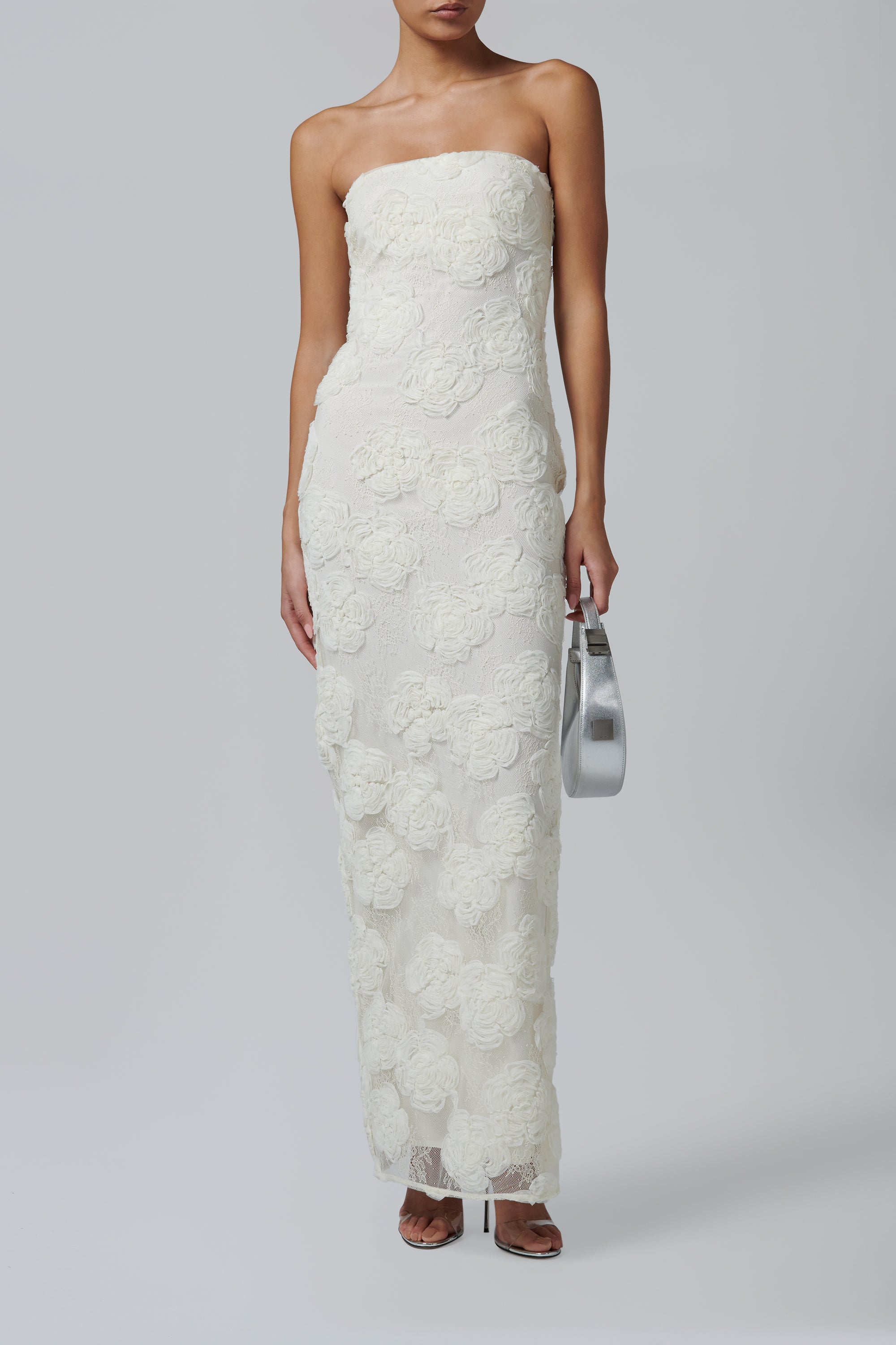 ROTATE Birger Christensen White Flower Mesh Tube Dress
