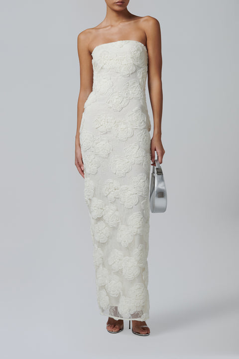 White Flower Mesh Tube Dress
