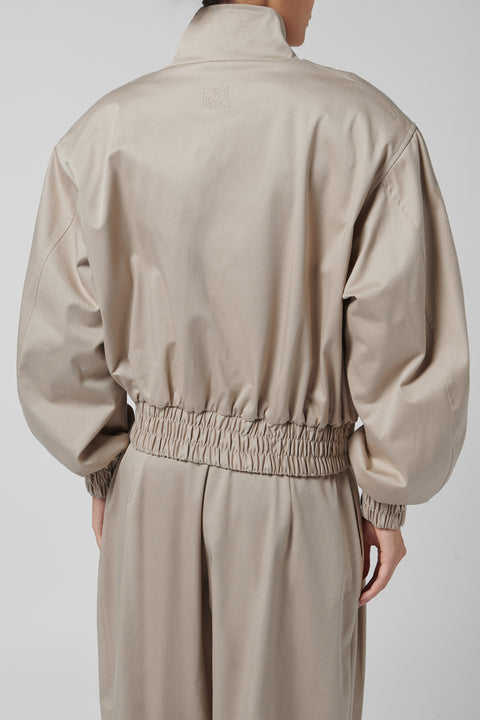 Beige Cropped Bomber Jacket