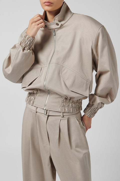 Beige Cropped Bomber Jacket