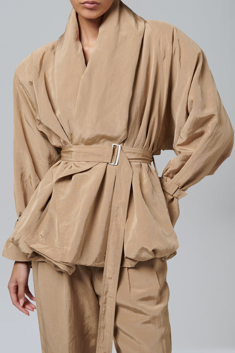 Beige Draped Collar Jacket