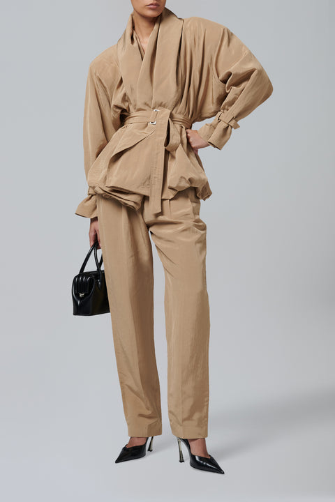 Beige Draped Collar Jacket