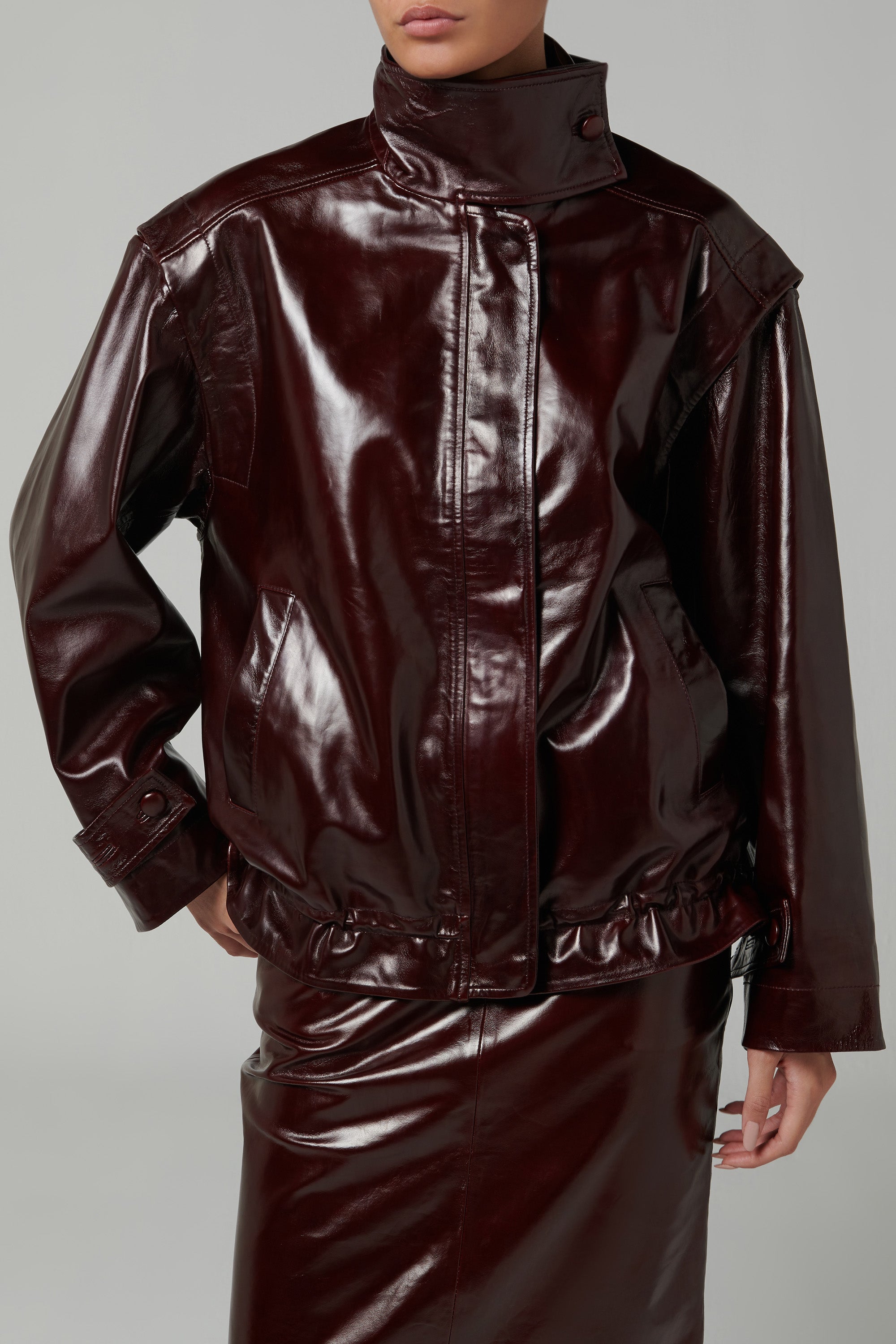REMAIN Birger Christensen Burgundy Oversize Leather Jacket