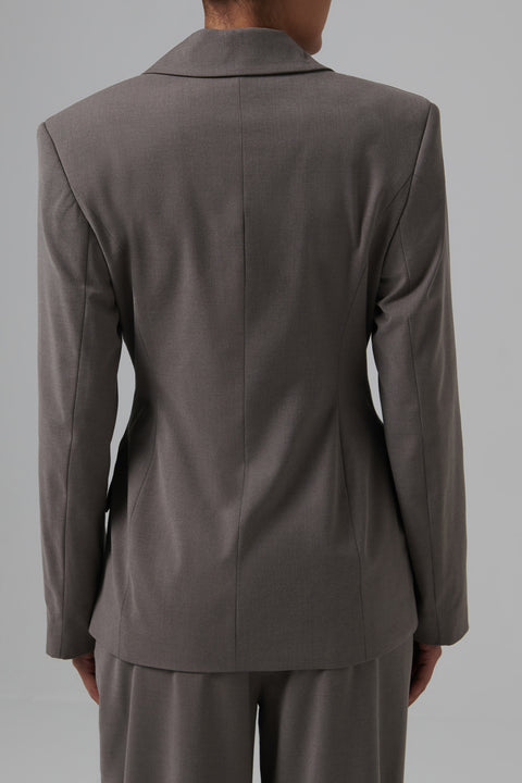 Grey Tapered Waist Fitted Blazer