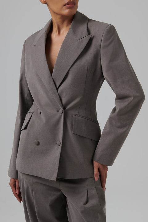 Grey Tapered Waist Fitted Blazer