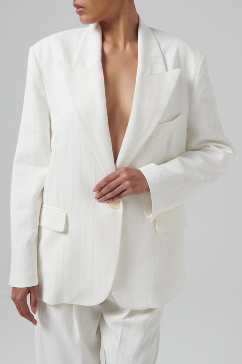 White Sequin Stitch Oversized Blazer