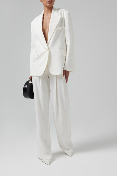 White Sequin Stitch Oversized Blazer