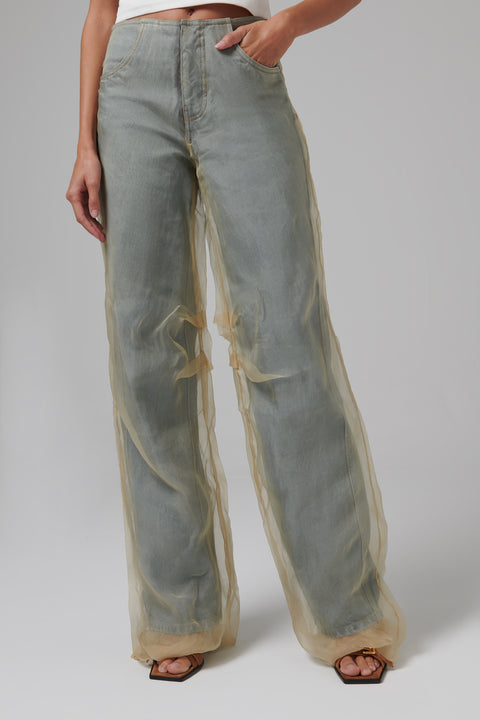 Blue Silk Parchment Jeans