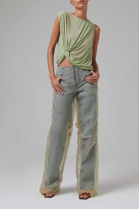 Blue Silk Parchment Jeans