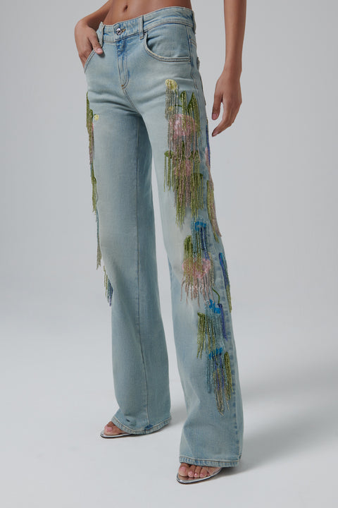 Blue Embroidered Jeans