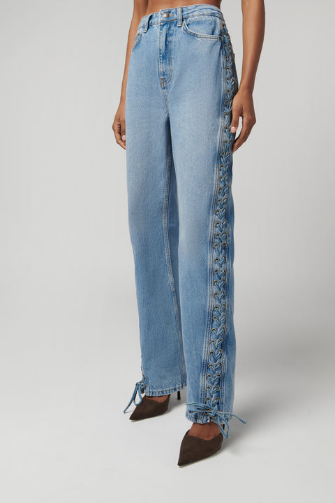 Blue Twisted Lacing Jeans