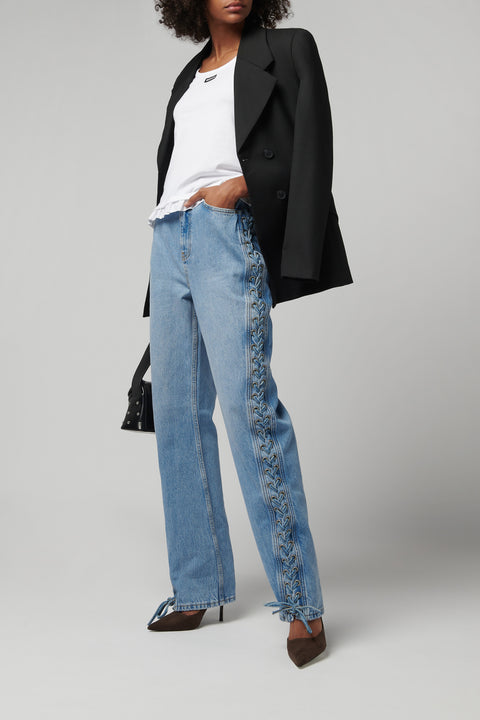 Blue Twisted Lacing Jeans