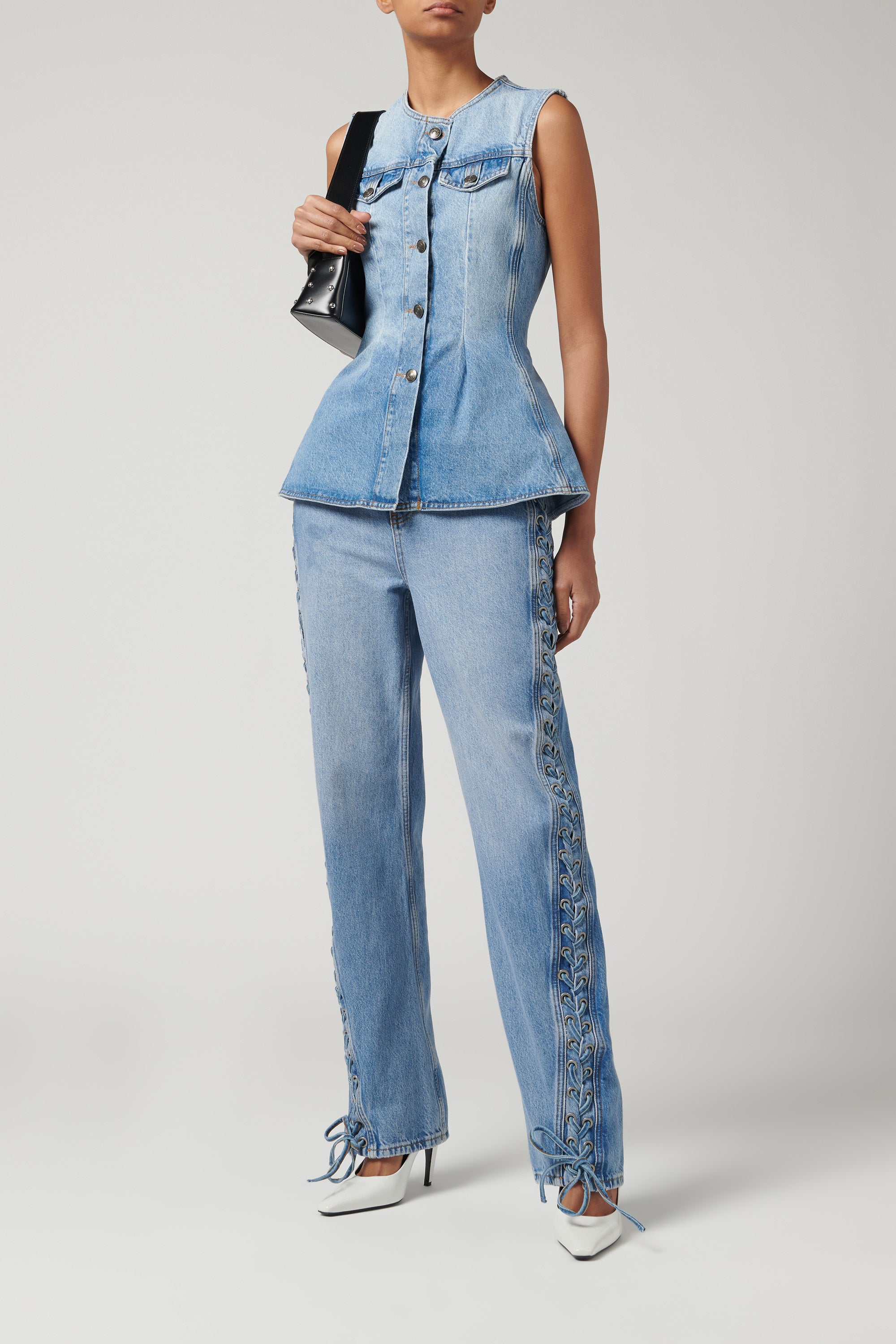 rotate birger christensen denim dress Fitted Denim Shirt Medium Blue