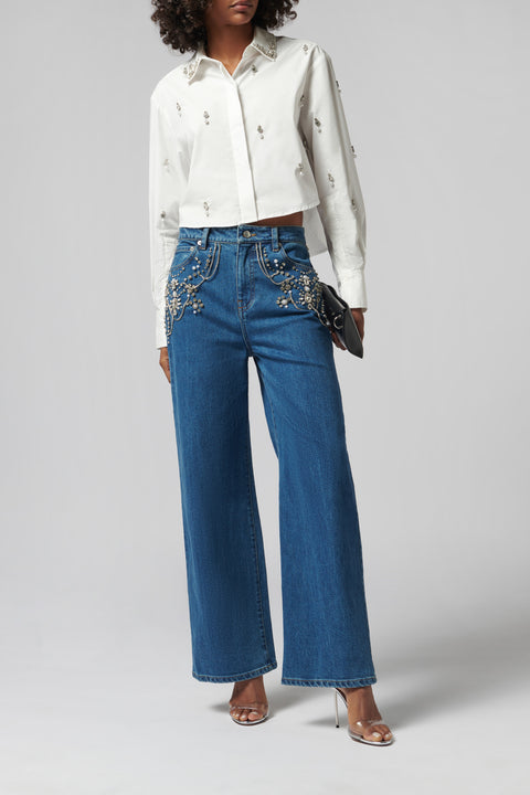 Simkhai Blue Jude Mid Rise Wide Leg Jeans