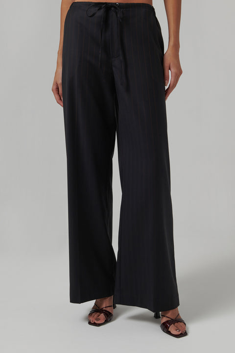 Black Pinstripe Sorrentino Drawstring Pants