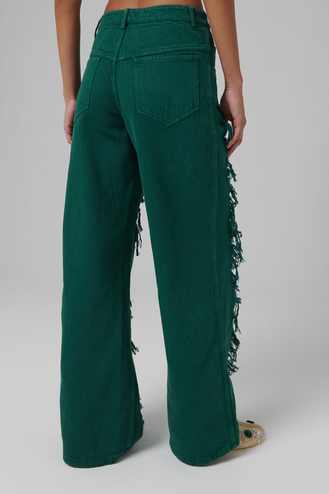 Green Arboreal Distressed Lace Jeans