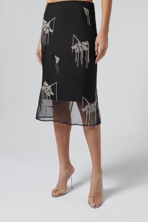 BlackEmbellished Tulip Skirt