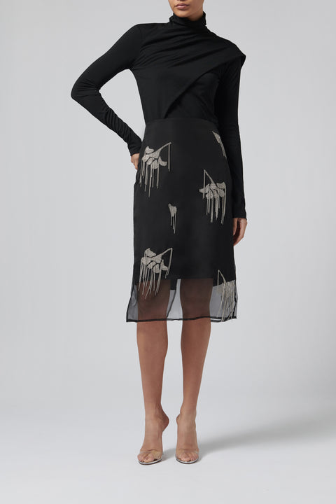 BlackEmbellished Tulip Skirt