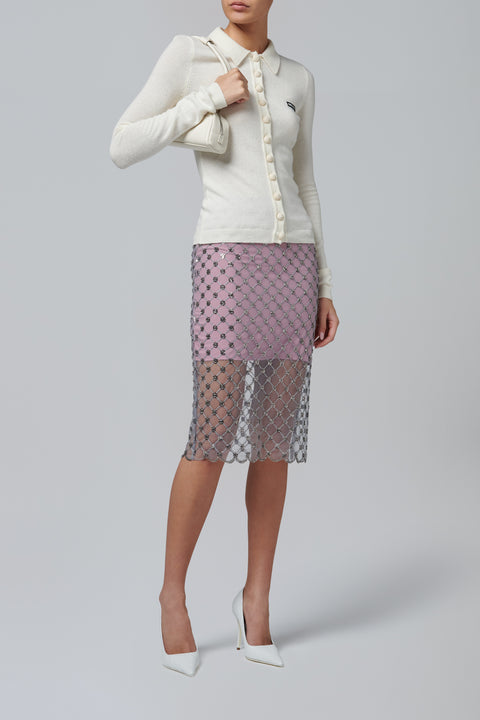 Pink Flower Sequins Midi Skirt