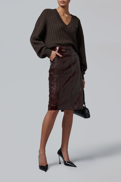 Brown Cable V-Neck Sweater