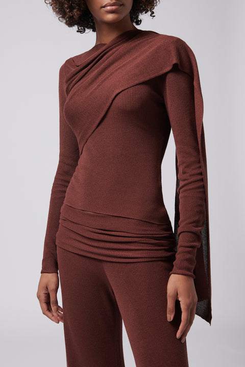 Burgundy Long Sleeve Knit Top With Scarf