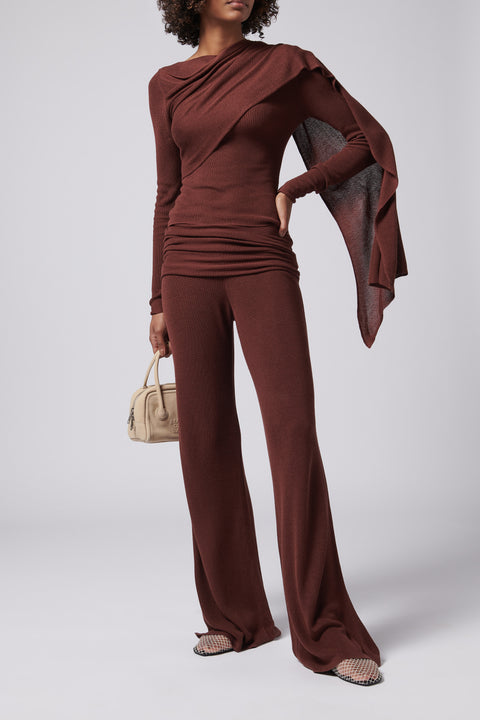 Burgundy Long Sleeve Knit Top With Scarf