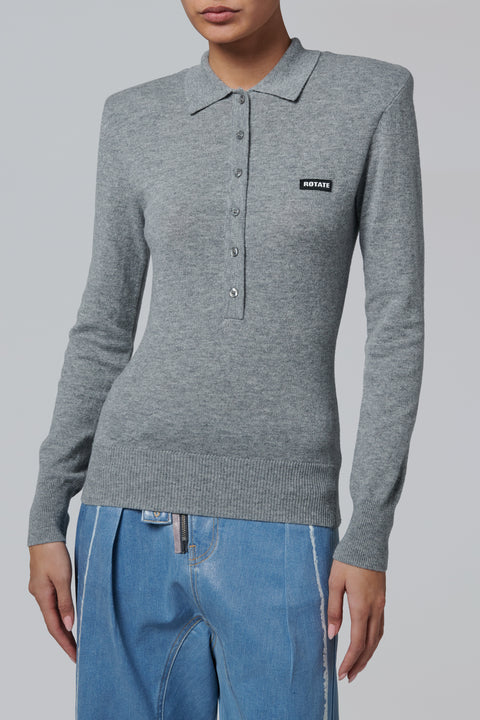 Grey Wool Longleeve Polo