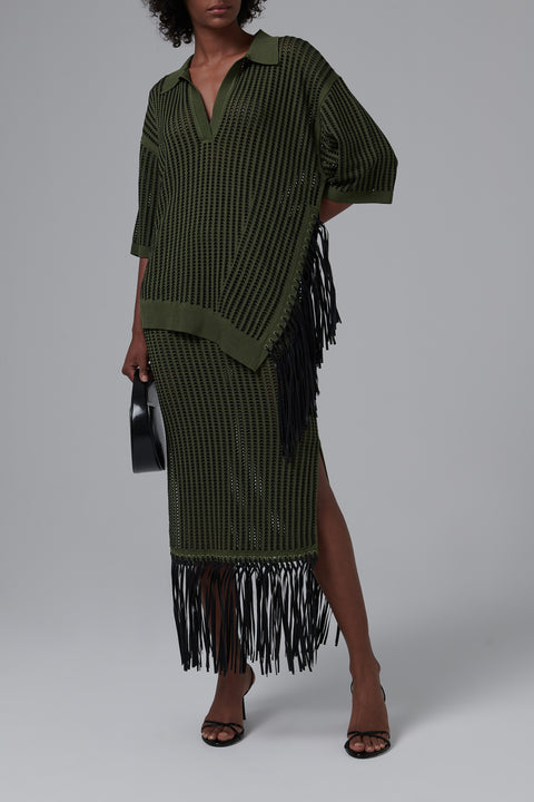 Khaki Melina Fringe Polo