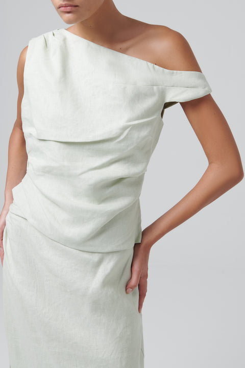 Green Iris Twist Linen Top