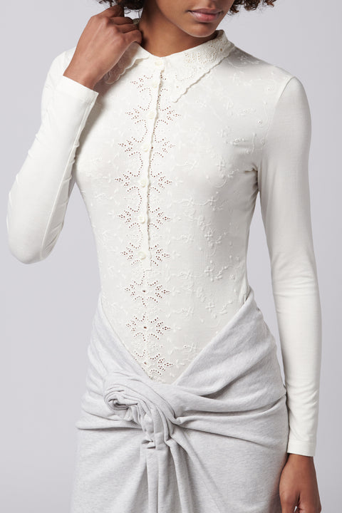 White Lace Collar Bodysuit