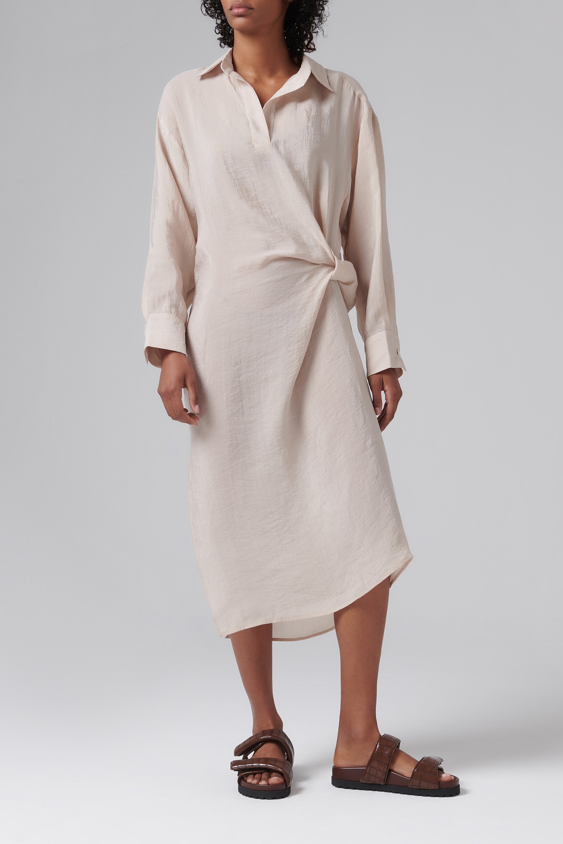 Aeron Beige Abbas Long Sleeve Midi dress - Fabric of Society 