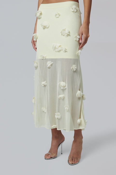 Beige Cora Floral Applique Midi Skirt
