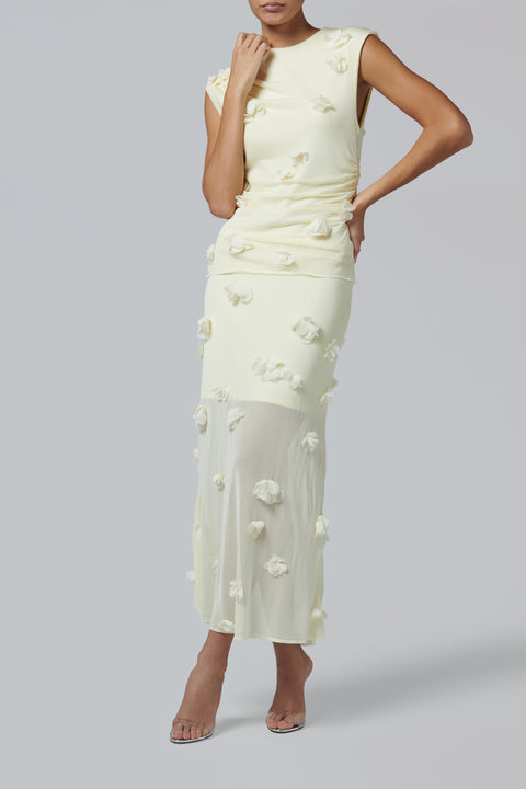 Beige Cora Floral Applique Midi Skirt