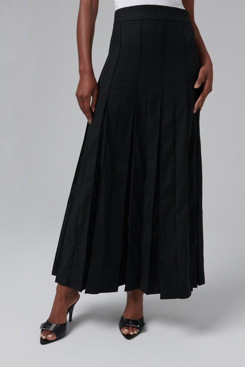 Black Pleated Suiting Maxi Skirt