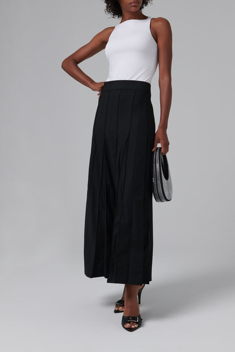 Black Pleated Suiting Maxi Skirt